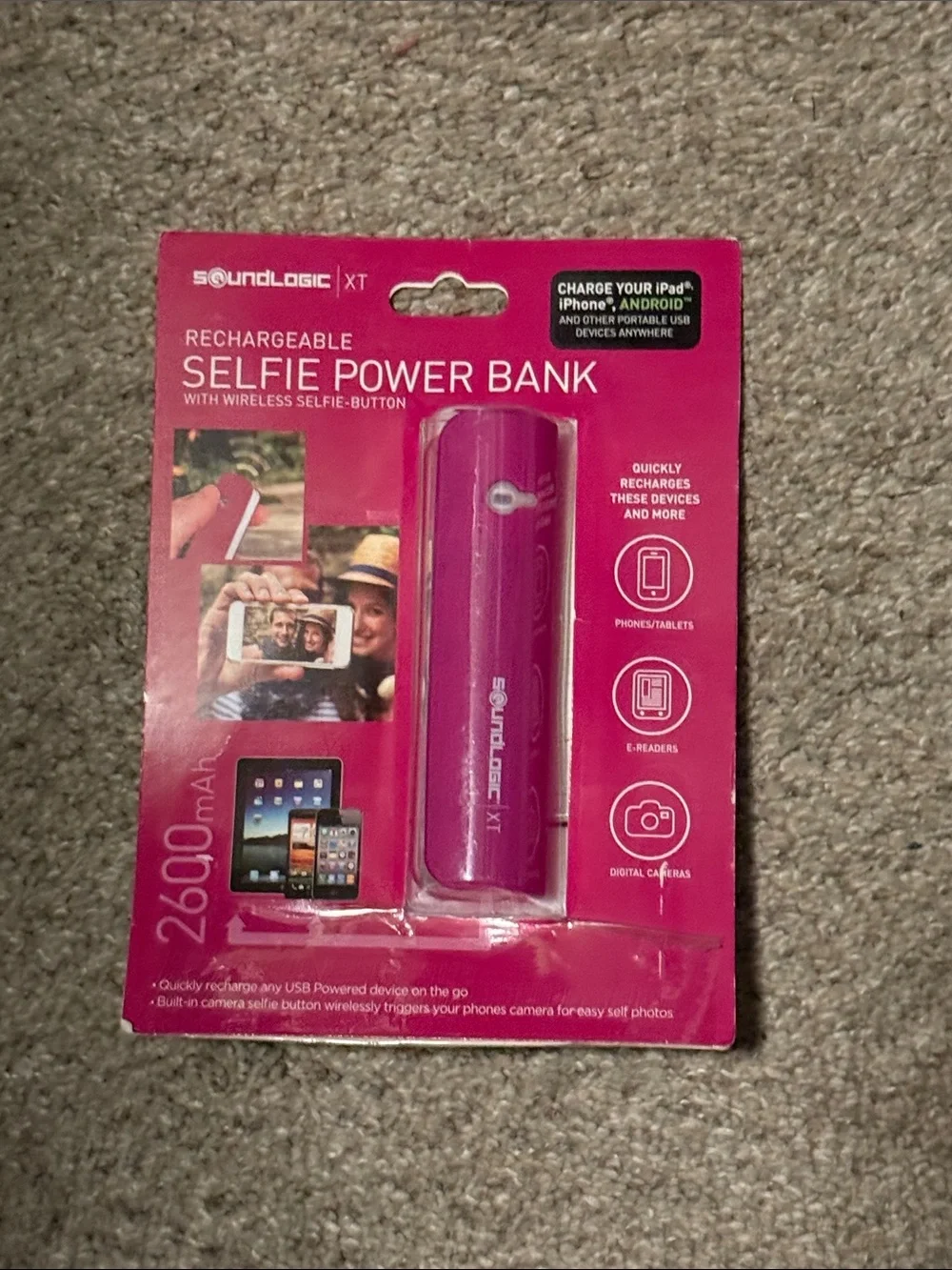 Rechargeable Selfie Power Bank - Pink